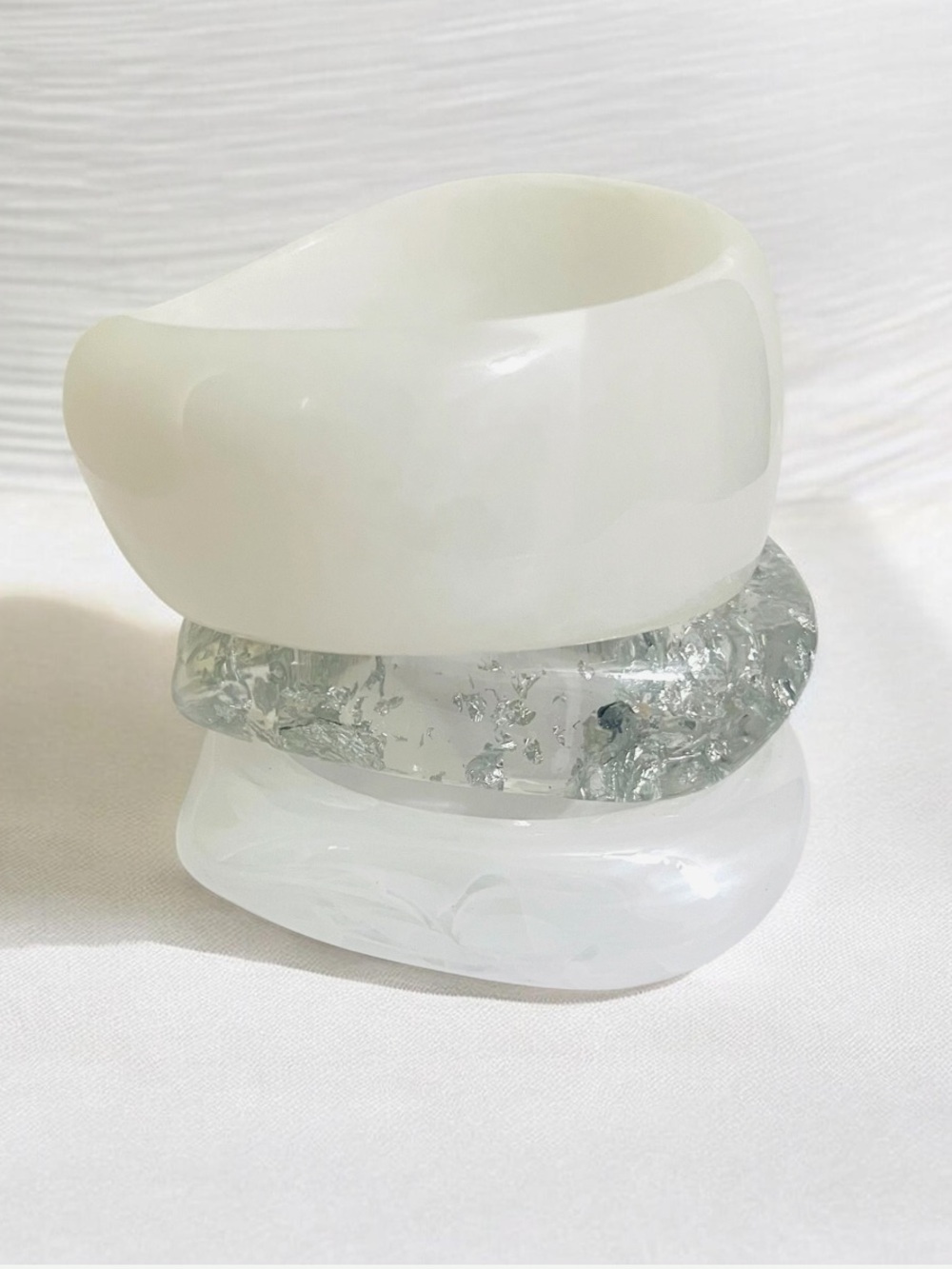 Stackable Transparent and White Resin Bangles - 3 Pack